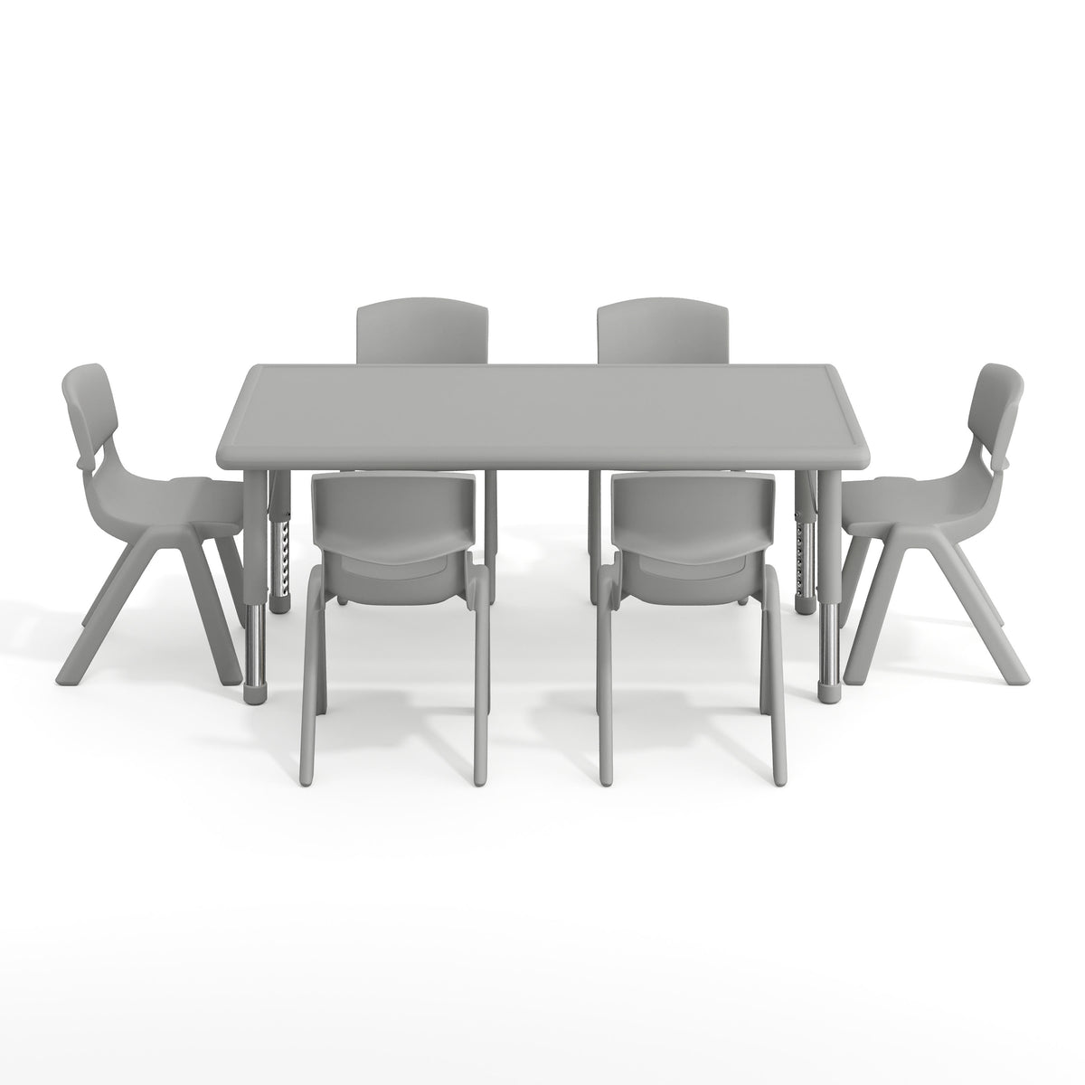 Soft Gray |#| 7 PC Plastic Activity Table and 6 Chairs Set, 10.5"Seat Height-Soft Gray