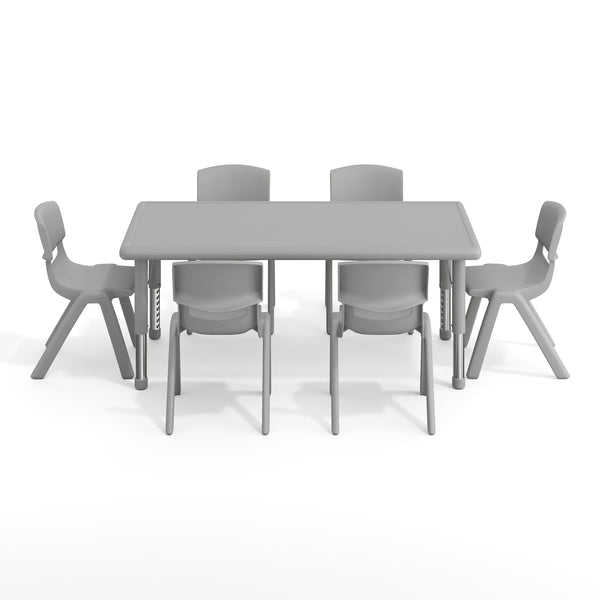 Soft Gray |#| 7 PC Plastic Activity Table and 6 Chairs Set, 10.5"Seat Height-Soft Gray