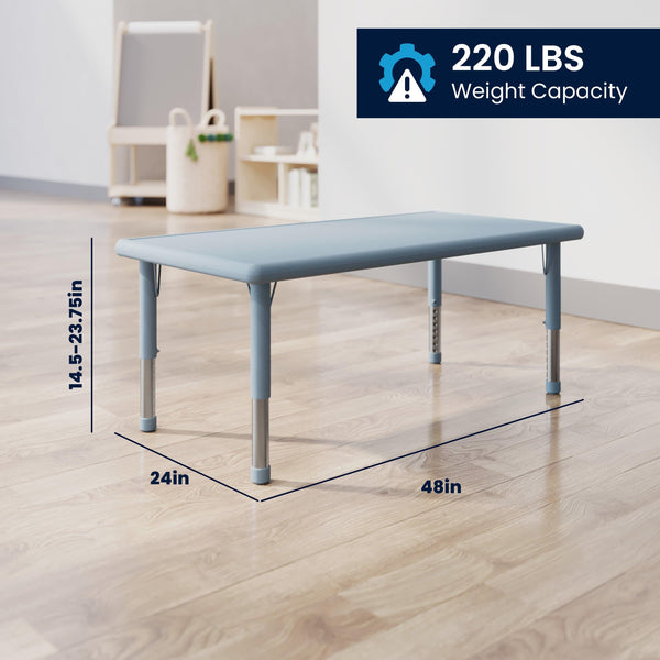 Dusty Blue |#| 7 PC Plastic Activity Table and 6 Chairs Set, 10.5"Seat Height-Dusty Blue
