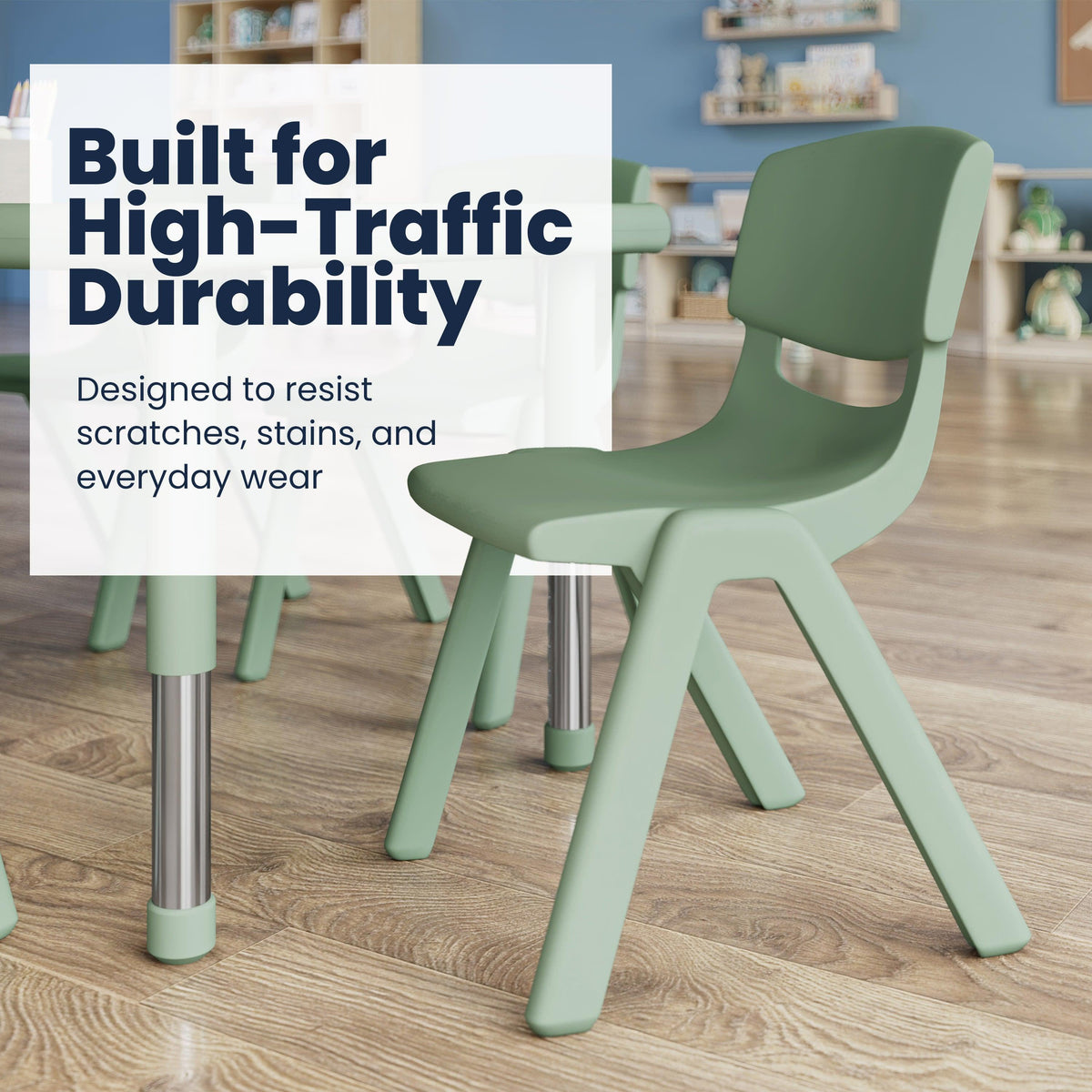 Sage |#| 7 PC Plastic Activity Table and 6 Chairs Set, 10.5"Seat Height-Sage