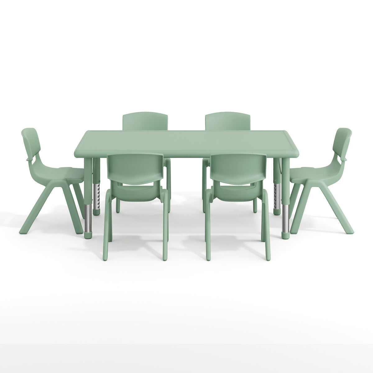 Sage |#| 7 PC Plastic Activity Table and 6 Chairs Set, 10.5"Seat Height-Sage