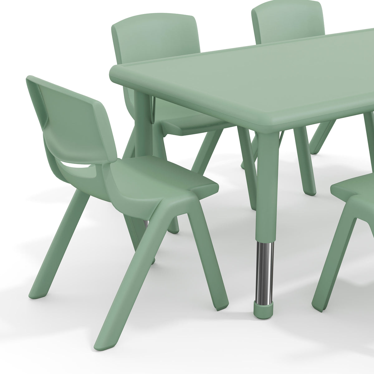 Sage |#| 7 PC Plastic Activity Table and 6 Chairs Set, 10.5"Seat Height-Sage