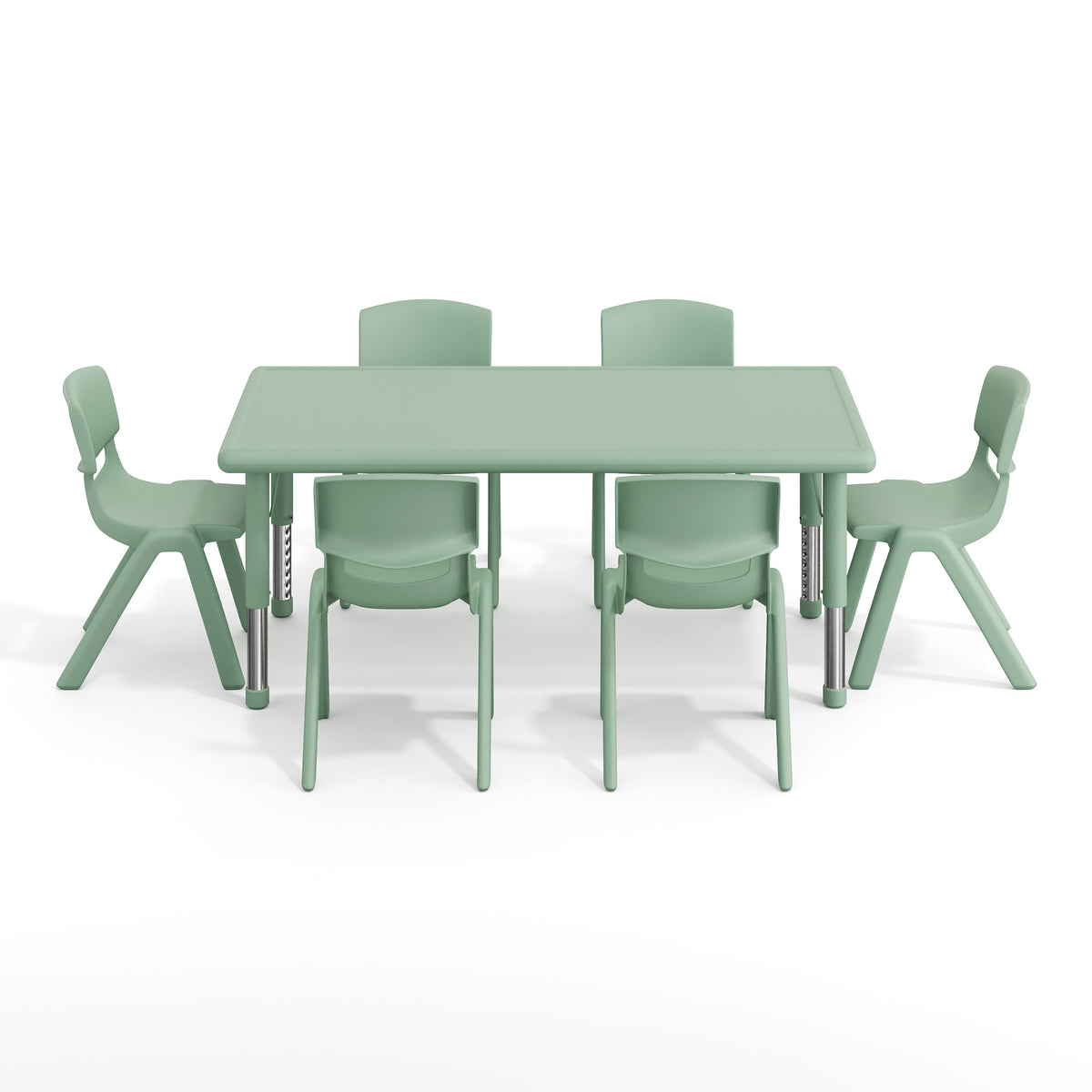Sage |#| 7 PC Plastic Activity Table and 6 Chairs Set, 10.5"Seat Height-Sage