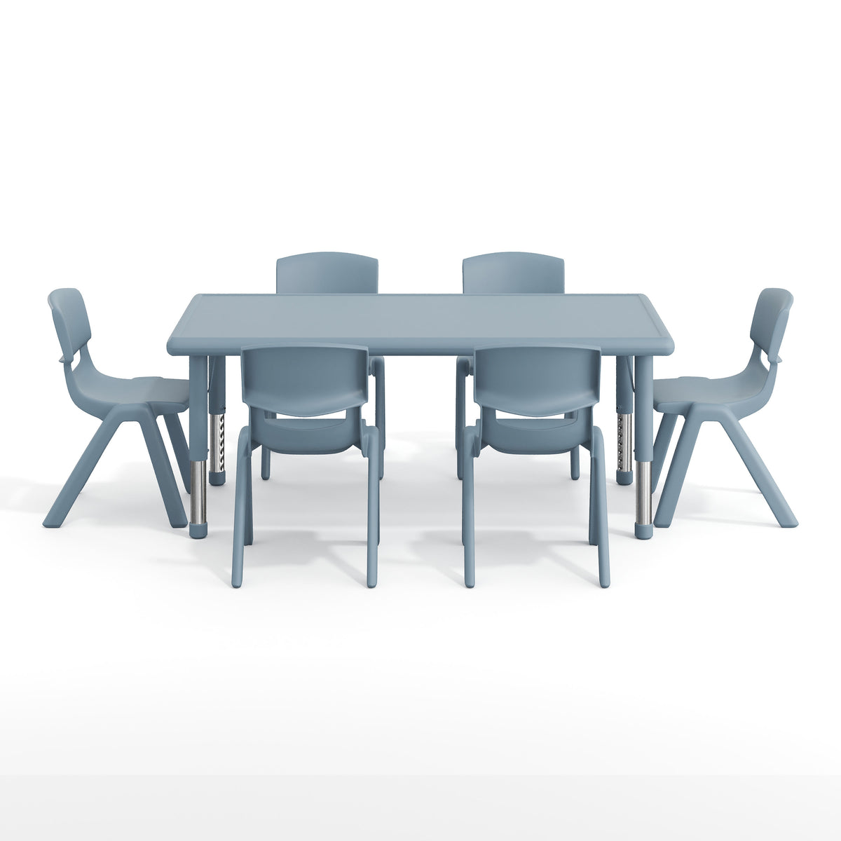 Dusty Blue |#| 7 PC Plastic Activity Table and 6 Chairs Set, 10.5"Seat Height-Dusty Blue