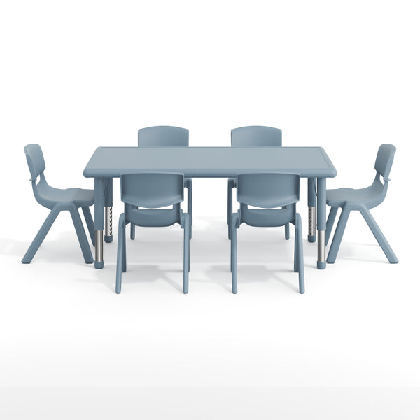 Dusty Blue |#| 7 PC Plastic Activity Table and 6 Chairs Set, 10.5"Seat Height-Dusty Blue