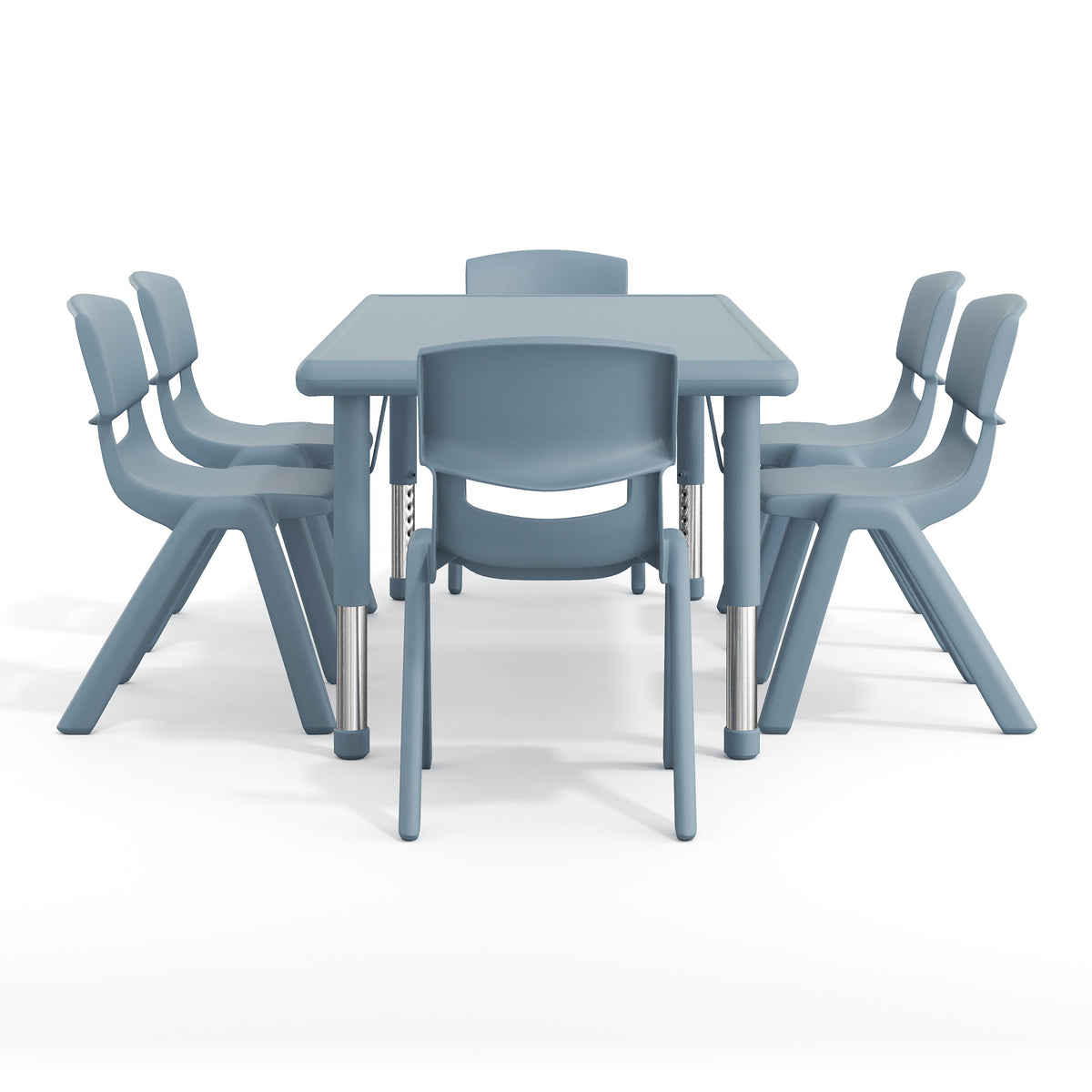 Dusty Blue |#| 7 PC Plastic Activity Table and 6 Chairs Set, 10.5"Seat Height-Dusty Blue