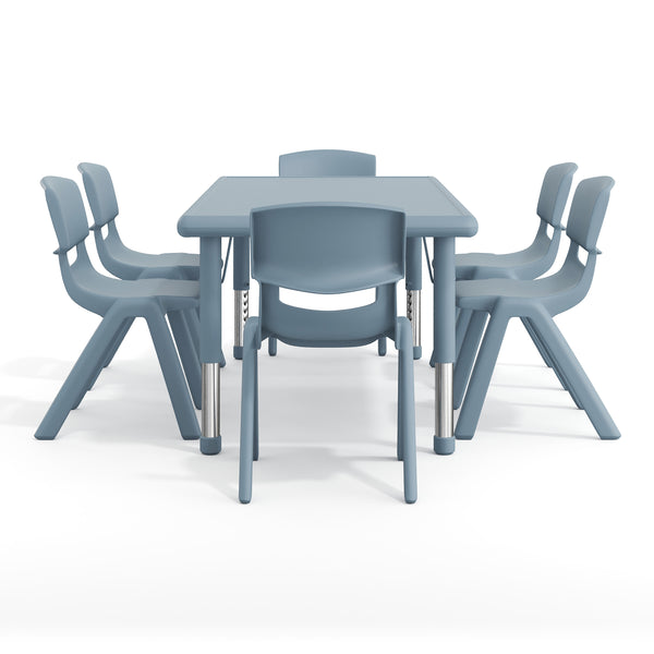 Dusty Blue |#| 7 PC Plastic Activity Table and 6 Chairs Set, 10.5"Seat Height-Dusty Blue