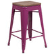 Purple |#| 24inch High Backless Purple Counter Height Stool with Square Wood Seat