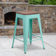 Mint Green |#| 24inch High Backless Mint Green Counter Height Stool with Square Wood Seat
