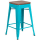 Crystal Teal-Blue |#| 24inch High Backless Crystal Teal-Blue Counter Height Stool with Square Wood Seat