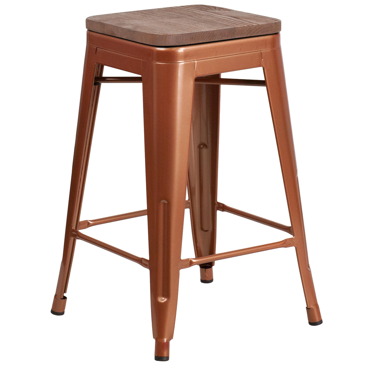 Copper |#| 24inch High Backless Copper Counter Height Stool with Square Wood Seat