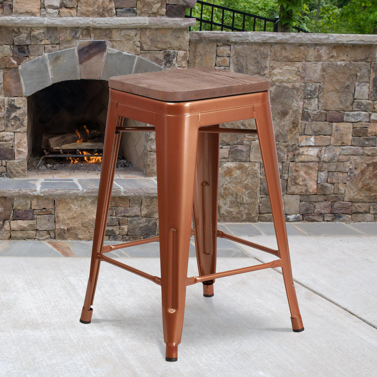 Copper |#| 24inch High Backless Copper Counter Height Stool with Square Wood Seat