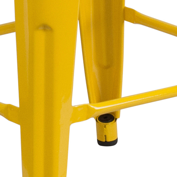 Yellow |#| 24inch High Backless Yellow Metal Counter Height Stool with Square Wood Seat