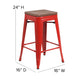 Red |#| 24inch High Backless Red Metal Counter Height Stool with Square Wood Seat