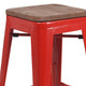 Red |#| 24inch High Backless Red Metal Counter Height Stool with Square Wood Seat