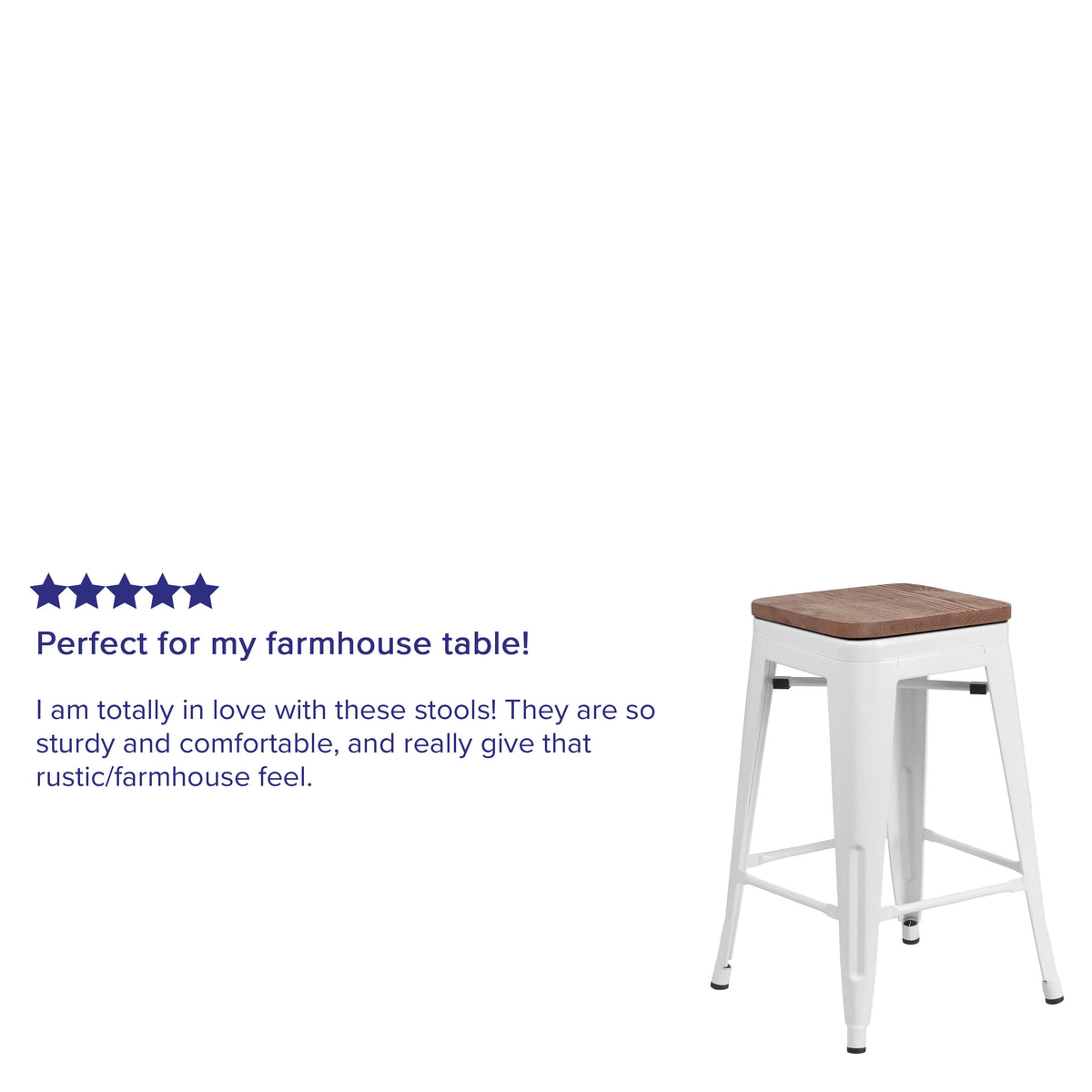 White |#| 24inch High Backless White Metal Counter Height Stool with Square Wood Seat