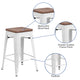 White |#| 24inch High Backless White Metal Counter Height Stool with Square Wood Seat