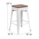 White |#| 24inch High Backless White Metal Counter Height Stool with Square Wood Seat