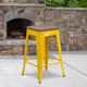 Yellow |#| 24inch High Backless Yellow Metal Counter Height Stool with Square Wood Seat