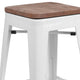 White |#| 24inch High Backless White Metal Counter Height Stool with Square Wood Seat