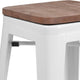 White |#| 24inch High Backless White Metal Counter Height Stool with Square Wood Seat