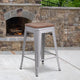 Silver |#| 24inch High Backless Silver Metal Counter Height Stool with Square Wood Seat