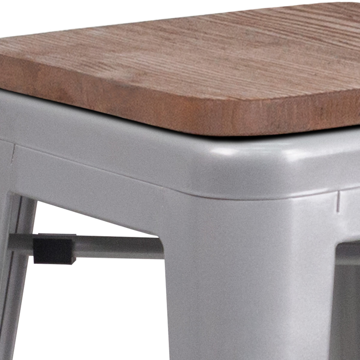 Silver |#| 24inch High Backless Silver Metal Counter Height Stool with Square Wood Seat