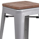 Silver |#| 24inch High Backless Silver Metal Counter Height Stool with Square Wood Seat