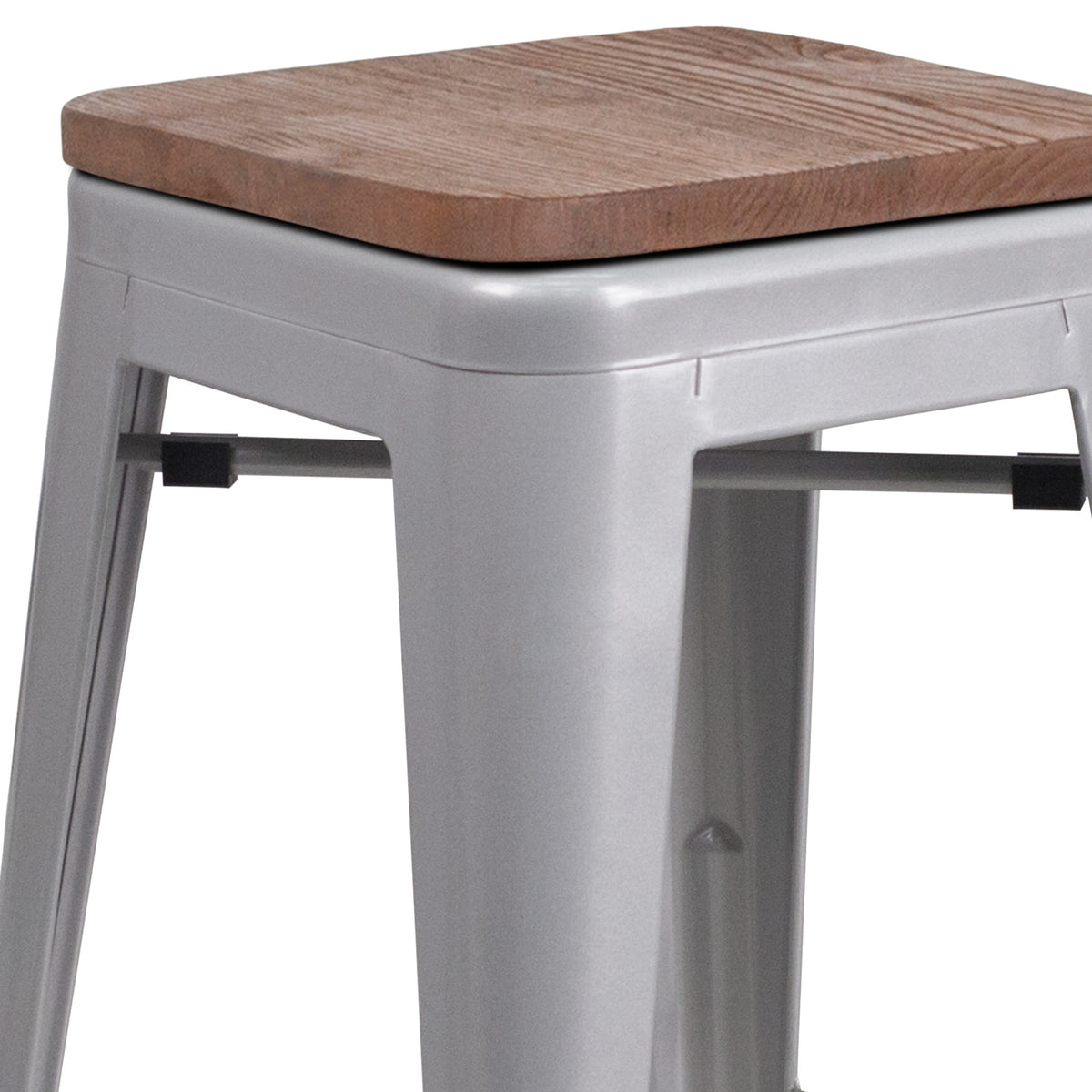 Silver |#| 24inch High Backless Silver Metal Counter Height Stool with Square Wood Seat