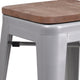 Silver |#| 24inch High Backless Silver Metal Counter Height Stool with Square Wood Seat