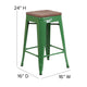 Green |#| 24inch High Backless Green Metal Counter Height Stool with Square Wood Seat