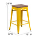 Yellow |#| 24inch High Backless Yellow Metal Counter Height Stool with Square Wood Seat