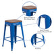 Blue |#| 24inch High Backless Blue Metal Counter Height Stool with Square Wood Seat