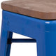 Blue |#| 24inch High Backless Blue Metal Counter Height Stool with Square Wood Seat