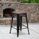 Black |#| 24inch High Backless Black Metal Counter Height Stool with Square Wood Seat