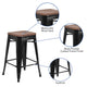 Black |#| 24inch High Backless Black Metal Counter Height Stool with Square Wood Seat