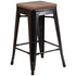 24" High Backless Metal Counter Height Stool with Square Wood Seat