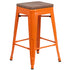 24" High Backless Metal Counter Height Stool with Square Wood Seat