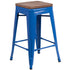 24" High Backless Metal Counter Height Stool with Square Wood Seat