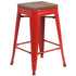 24" High Backless Metal Counter Height Stool with Square Wood Seat