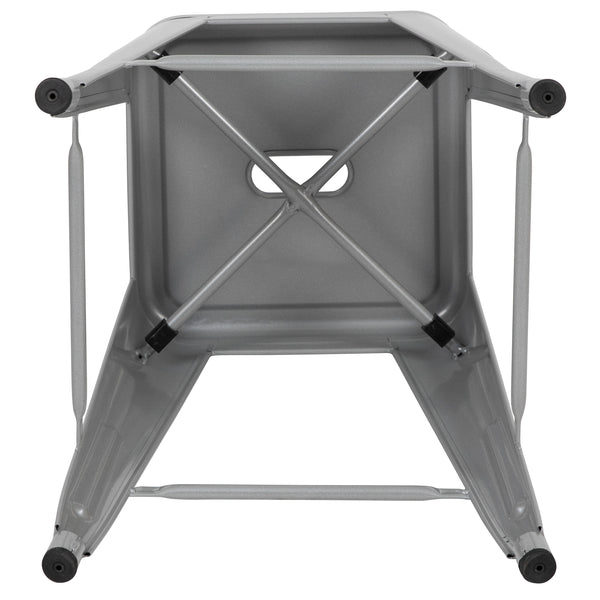 Silver |#| 4 Pack 24inch High Metal Indoor Counter Bar Stool - Stackable Stool, Silver