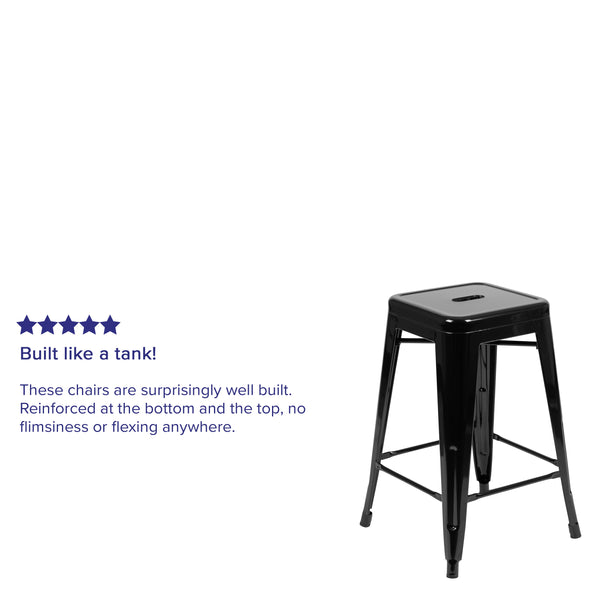 Black |#| 4 Pack 24inch High Metal Indoor Counter Bar Stool - Stackable Stool, Black
