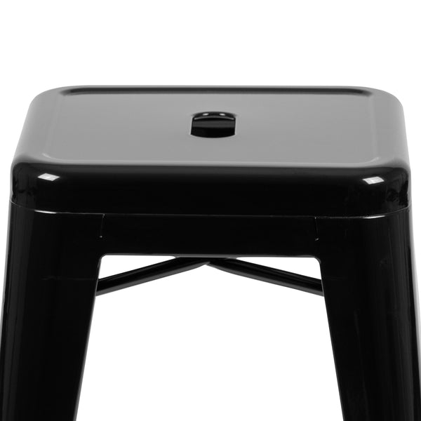 Black |#| 4 Pack 24inch High Metal Indoor Counter Bar Stool - Stackable Stool, Black
