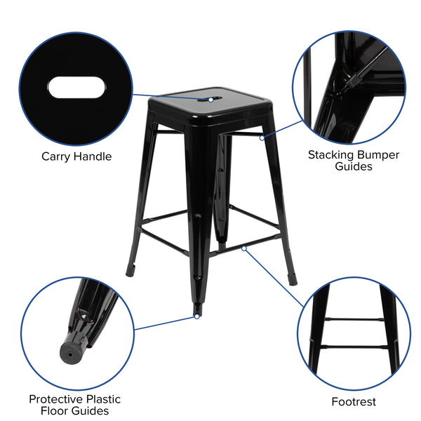 Black |#| 4 Pack 24inch High Metal Indoor Counter Bar Stool - Stackable Stool, Black