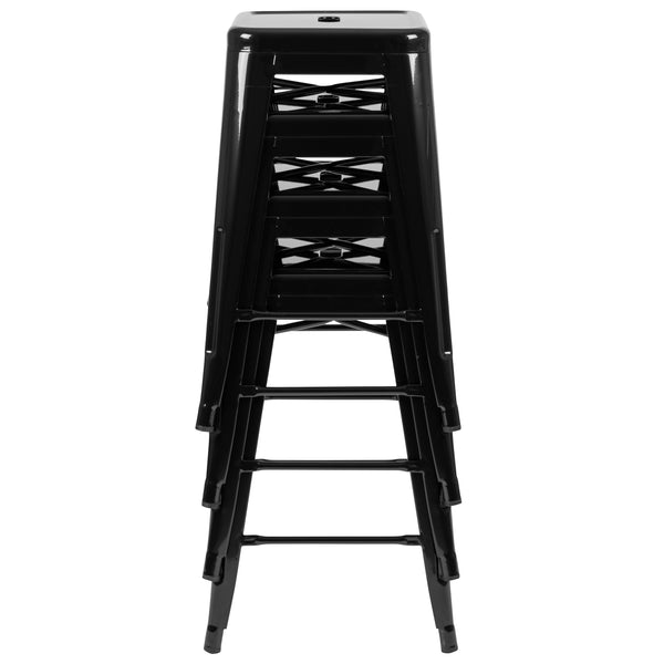 Black |#| 4 Pack 24inch High Metal Indoor Counter Bar Stool - Stackable Stool, Black