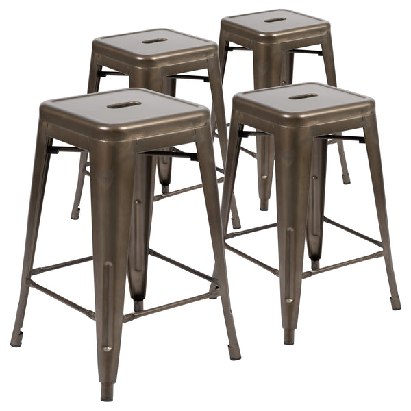 Gun Metal |#| 4 Pack 24inch High Metal Indoor Counter Bar Stool - Stackable Stool, Gun Metal Gray