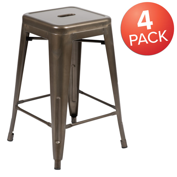Gun Metal |#| 4 Pack 24inch High Metal Indoor Counter Bar Stool - Stackable Stool, Gun Metal Gray