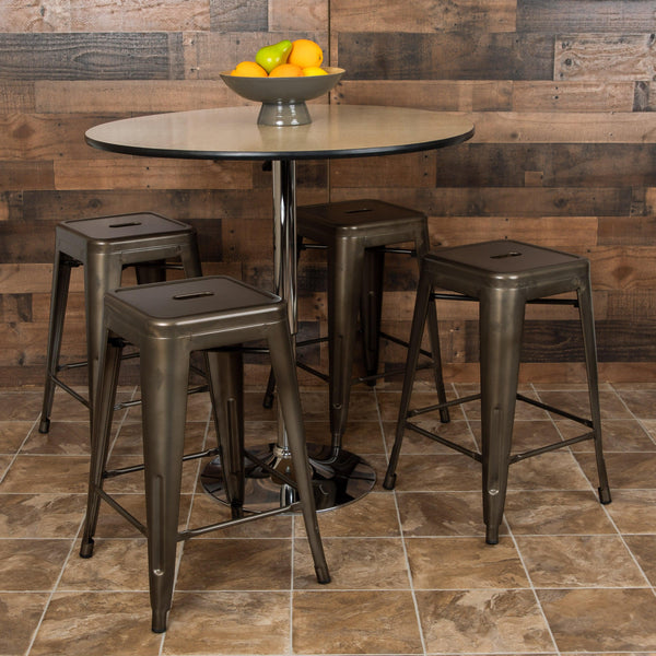 Gun Metal |#| 4 Pack 24inch High Metal Indoor Counter Bar Stool - Stackable Stool, Gun Metal Gray
