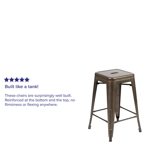 Gun Metal |#| 4 Pack 24inch High Metal Indoor Counter Bar Stool - Stackable Stool, Gun Metal Gray