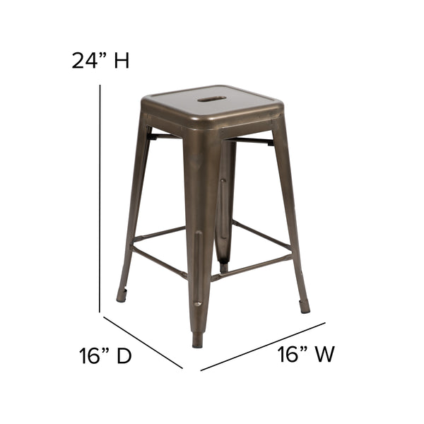 Gun Metal |#| 4 Pack 24inch High Metal Indoor Counter Bar Stool - Stackable Stool, Gun Metal Gray